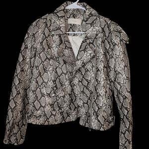 Blank NYC Python-Print Leather Moto Jacket in Black and Cream